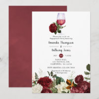 Burgundy Red Floral Wine Tasting Engagement Party