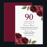 Burgundy Red Floral Womans 90th Birthday Party Invitation<br><div class="desc">Burgundy Red Roses Womans 90th NInetieth Birthday Party Invitation

See matching collection in Niche and Nest Store</div>