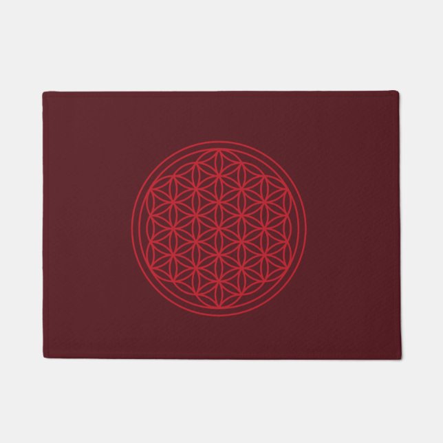 Burgundy & Red - Flower of life - sacred geometry Doormat (Front)