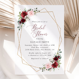 Burgundy Red Flowers, Pink Flowers, Bridal Shower Invitation
