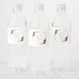 Burgundy Red Flowers, Pink Flowers, Bridal Shower Water Bottle Label