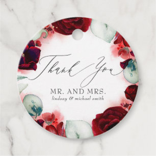 Burgundy Red Flowers Wedding Thank You Favour Tags