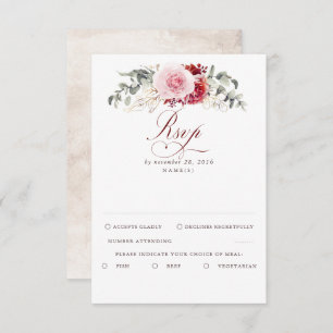 Burgundy Red Foliage Boho Wedding RSVP