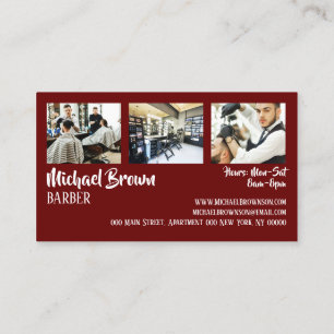 burgundy red framed custom photo barber business card
