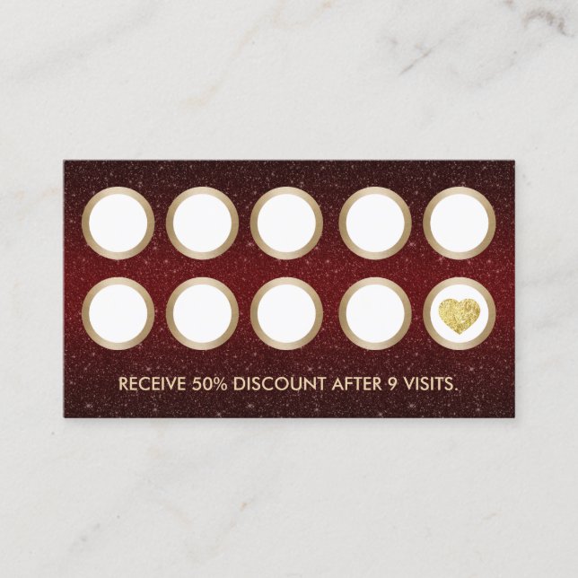 Burgundy Red Glitter Modern Salon Loyalty Card (Front)