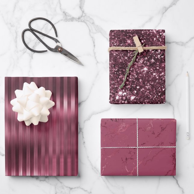 Burgundy Red Glitzy Glitter Wrapping Paper Sheet (Front)