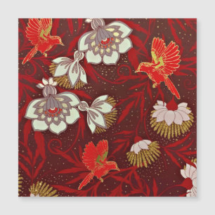 Burgundy Red Gold Bird Flowers Glitter