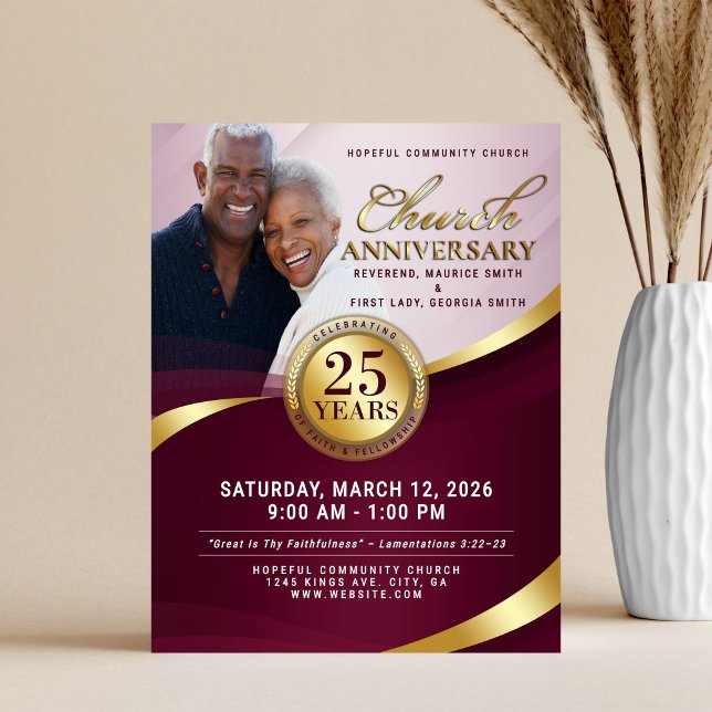 Burgundy Red & Gold Church Anniversary Flyer (Creator Uploaded)