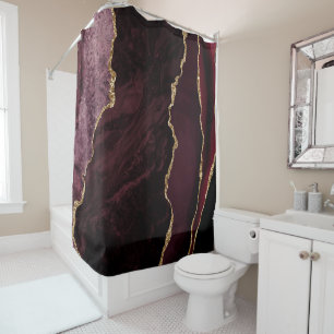 Burgundy Red & Gold Faux Glitter Marble Agate