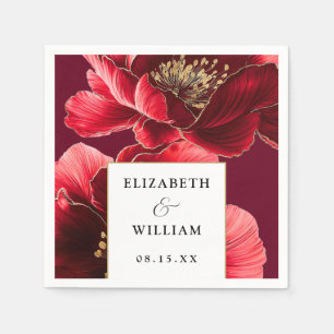 Burgundy Red Gold Floral Elegant Modern Wedding Napkin