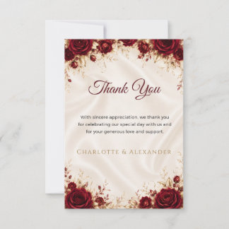 Burgundy Red Gold Floral Wedding Thank You Card