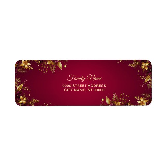Burgundy Red Gold Flowers Adresse de retour (Devant)