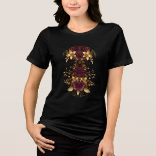 Burgundy Red Gold Flowers Holiday Women's T-Shirt Tri-Blend Shirt