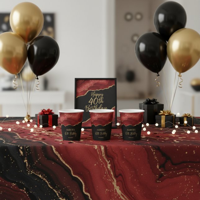 Burgundy Red Gold Glitter Abstract Watercolor Paper Cups (Creator Uploaded)