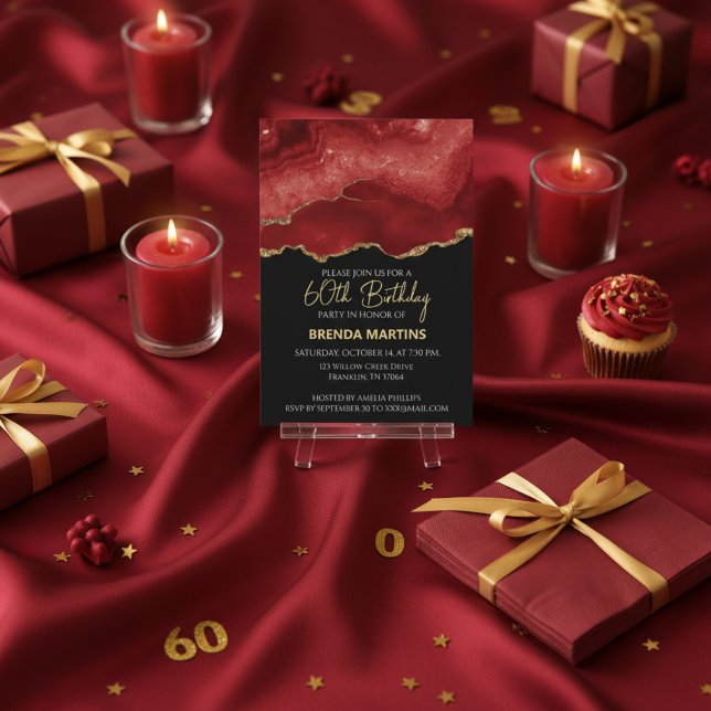 Burgundy Red Gold Glitter  Watercolor Invitation (Creator Uploaded)