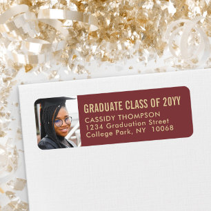 Burgundy Red Gold Photo Graduation Return Address