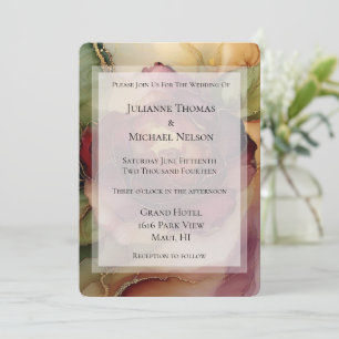 Burgundy Red Gold Rose Floral Wedding Invitation