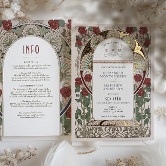 Burgundy Red Gold Wedding Art Nouveau Vintage