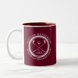 Burgundy Red Golf Club Name Personalized Two-Tone Coffee Mug