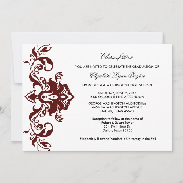 Burgundy Red Graduation Announcement Burgundy Red (Front)