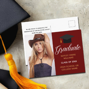Burgundy Red Graduation Photo Chic 2023 Graduate Postcard