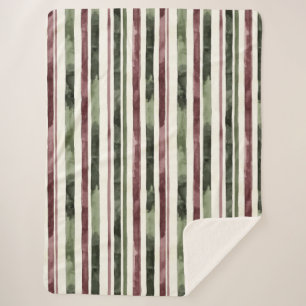 Burgundy Red Green Cream Stripes Christmas Sherpa Blanket