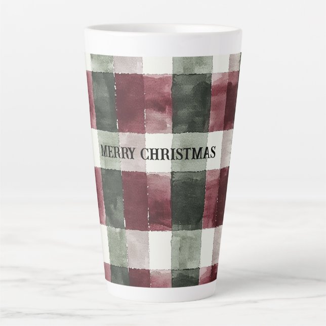 Burgundy Red Green Cream White Plaid Stripes   Latte Mug (Front)