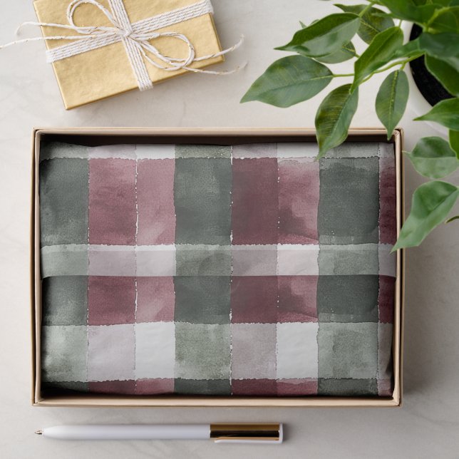 Burgundy Red Green Cream White Plaid Stripes   Tissue Paper (Gift)