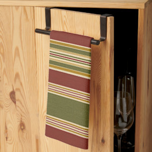 Burgundy Red Green Ochre Yellow Stripes Pattern Kitchen Towel