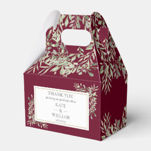 Burgundy Red Greenery Floral Wedding Thank You Favor Box