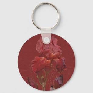 Burgundy Red Iris Garden Flower Keychain
