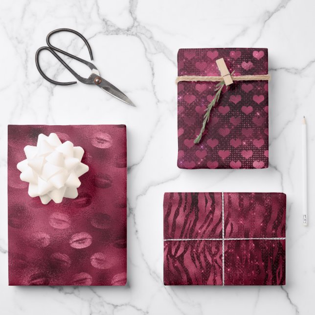 Burgundy Red Kisses Lips Wrapping Paper Sheet (Front)