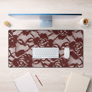 Burgundy Red Lace Floral Desk Mat