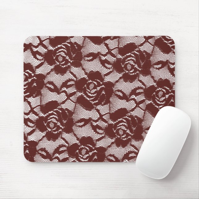 Burgundy Red Lace Floral Mouse Pad (With Mouse)