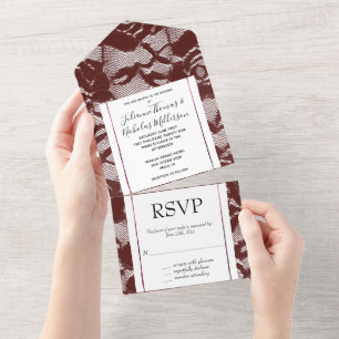 Burgundy Red Lace Floral (not actual lace) All In One Invitation
