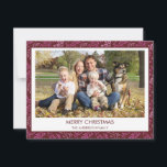 Burgundy Red Leaf Pattern Simple Merry Christmas Holiday Card<br><div class="desc">Burgundy Red Leaf Pattern Simple Merry Christmas Holiday Photo Card. The picture and family name can be replaced on this simple and elegant Family Christmas Photo Card.</div>