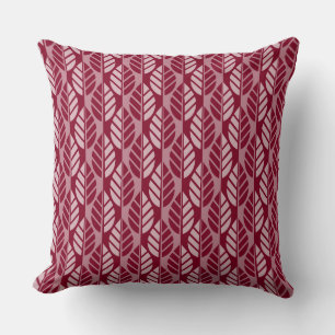 Burgundy Red Leaves Pattern Throw Pillow