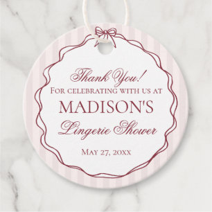 Burgundy Red Lingerie Shower Bachelorette Party Favour Tags