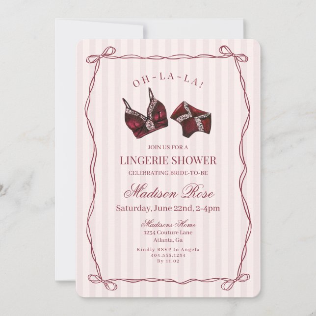Burgundy Red Lingerie Shower Bridal Lace  Invitation (Front)
