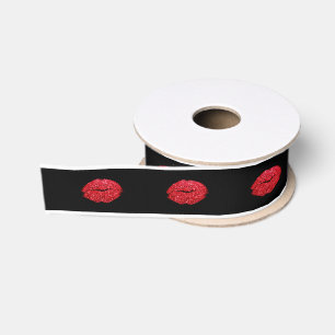 Burgundy Red Lips Kiss Black Makeup Beauty Glitter Grosgrain Ribbon