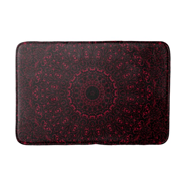Burgundy Red Mandala with Ornamental Symmetry Bath Mat (Front)