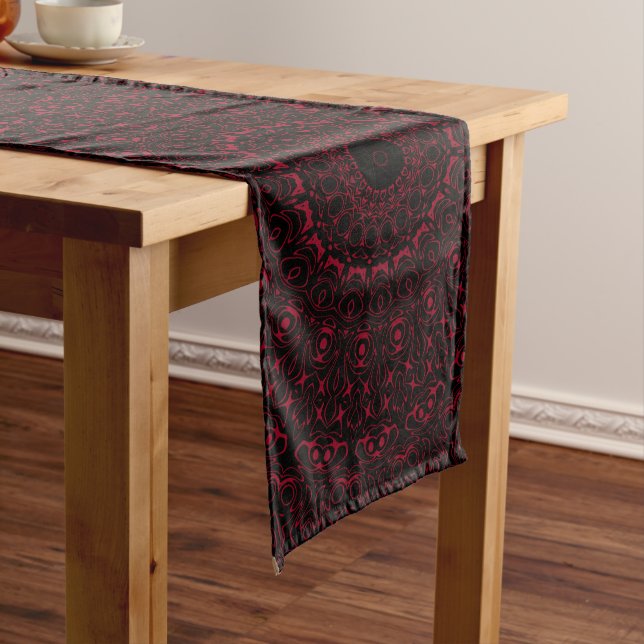 Burgundy Red Mandala with Ornamental Symmetry Long Table Runner (In Situ)