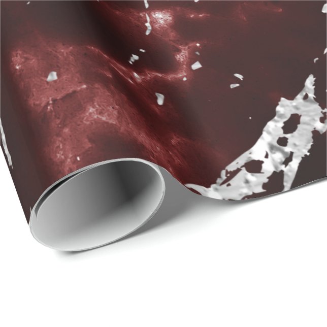 Burgundy Red Marble Silver Grey Stroke Stone Wrapping Paper (Roll Corner)
