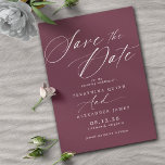 Burgundy Red Maroon | Simple Calligraphy Script Save The Date<br><div class="desc">Simple and elegant save the dates featuring "Save the Date" text in a vintage-inspired script. Contrasting white font on a dark red background.</div>