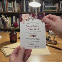 Burgundy Red Marsala Floral Chic Fall Wedding