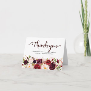Burgundy Red Marsala Floral Rustic Boho Thank You Card
