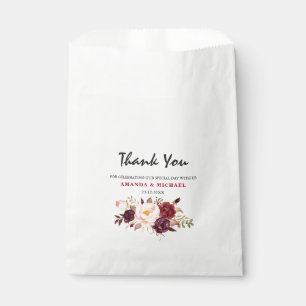 Burgundy Red Marsala Floral Rustic Boho wedding Favour Bag