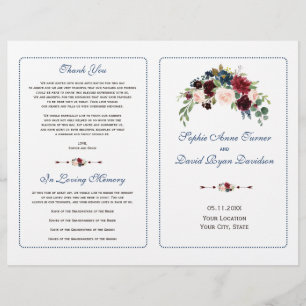Burgundy Red Marsala Floral Wedding Program