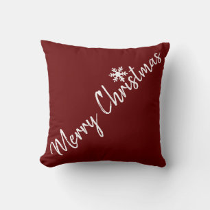 Burgundy Red Merry Christmas Snowflakes Throw Pillow