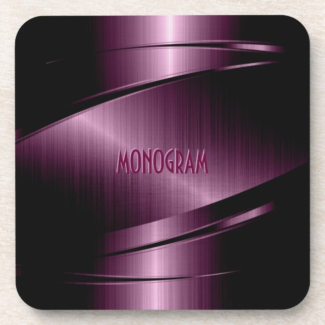 Burgundy-Red Metallic Design Stainless Steel Look Coaster (Front)